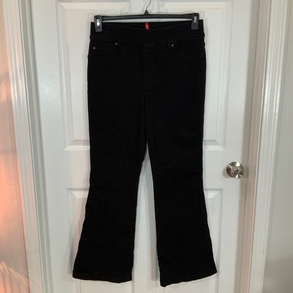 Spanx Flare Leg Pull On Jeans Black Slimming Stretch Denim Boho Shaping Size 1X